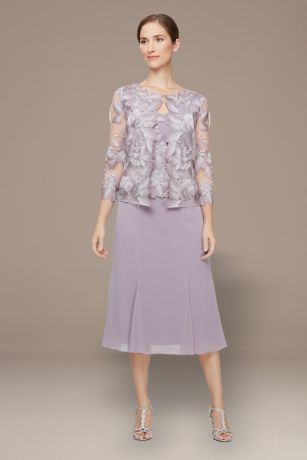 Tea-Length Two-Piece Jacquard Jacket Dress